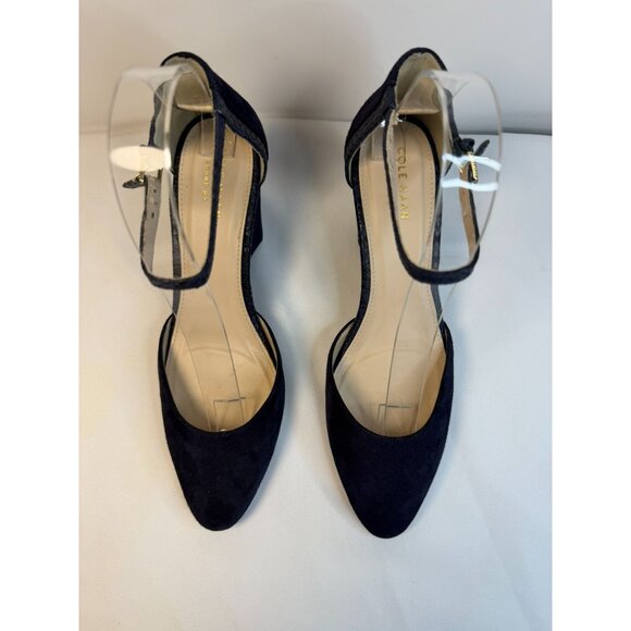 Cole Haan Grand Os Lara Womens Size 7.5 Navy Blue Wedges Ankle Strap Suede Pump - Picture 3 of 12